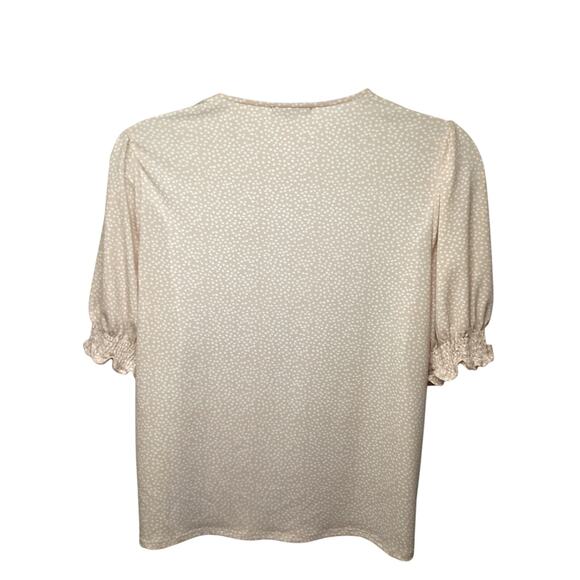 Adrianna Papell Peach Polka Dot Pullover V-Neck Top Shirr Shirt XL Stretch - Picture 2 of 8